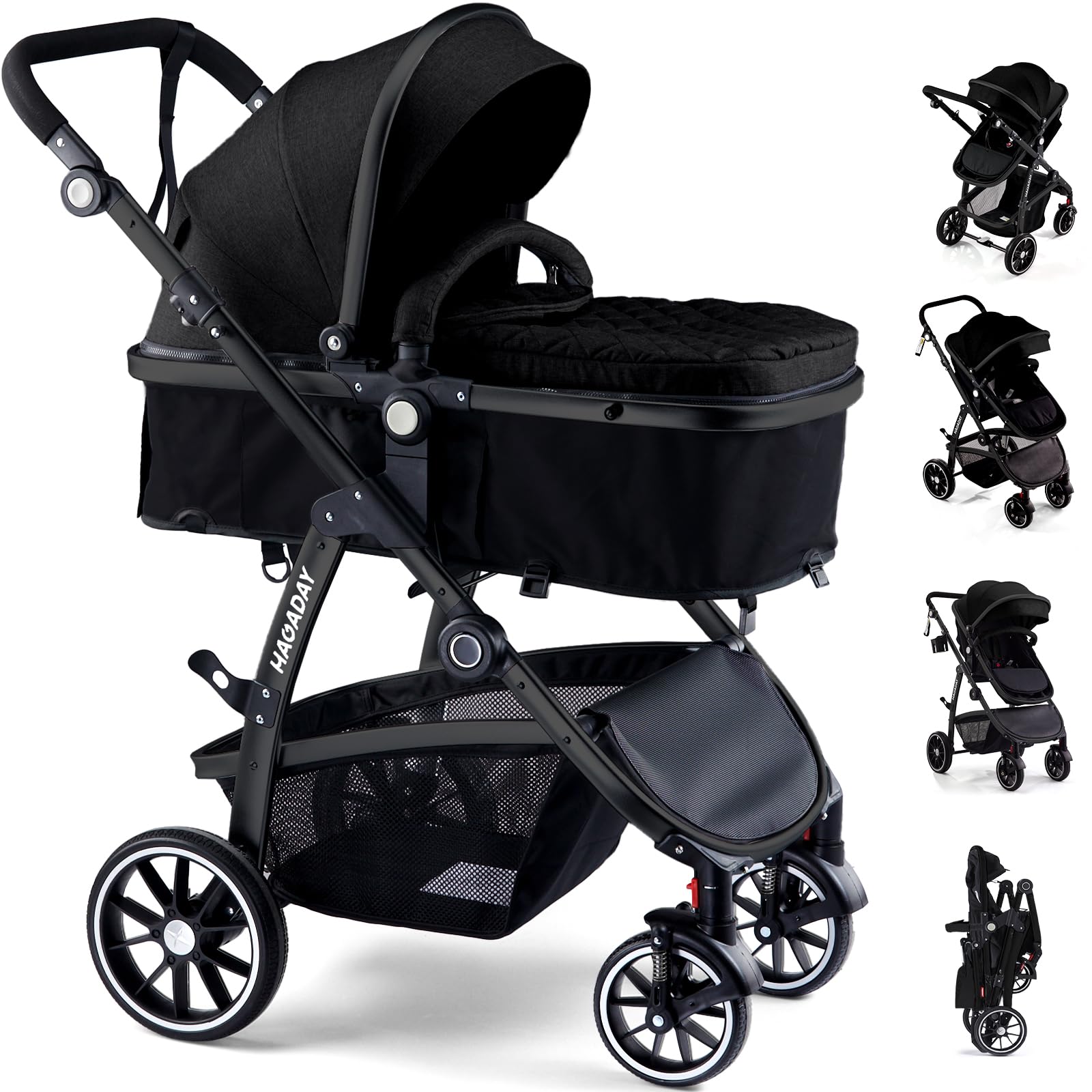 Hagaday Baby Stroller, 2-in-1 Reversible Toddler Seat with Bassinet Mode