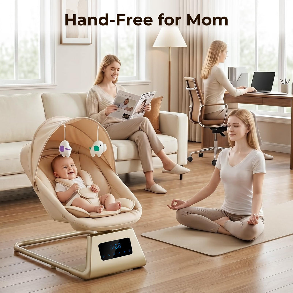 Pamo Babe Portable Baby Swing - Electric Baby Rocker with Cry Detection, 5 Swing Speeds, Bluetooth & Remote Control, Adjustable Backrest, Indoor & Outdoor Swing Chair for Newborn Babies - Black