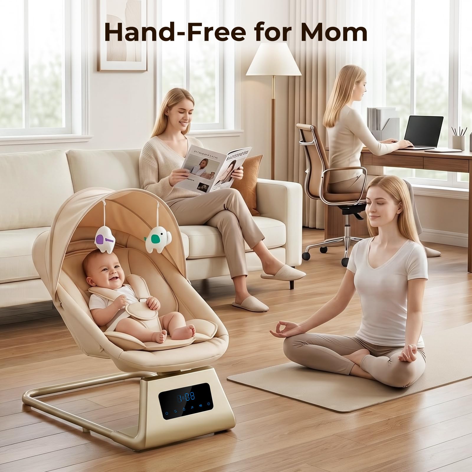 Pamo Babe Portable Baby Swing - Electric Baby Rocker with Cry Detection, 5 Swing Speeds, Bluetooth & Remote Control, Adjustable Backrest, Indoor & Outdoor Swing Chair for Newborn Babies - Black