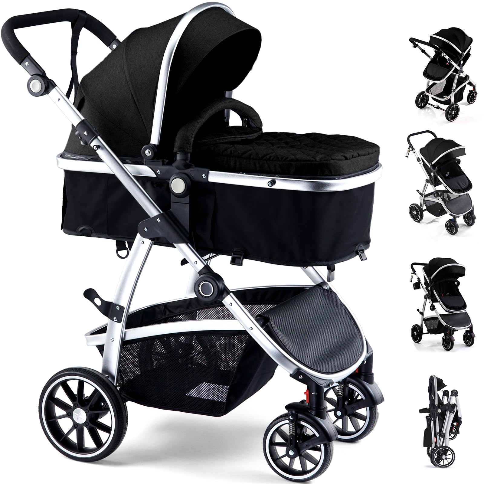 Hagaday Baby Stroller, 2-in-1 Reversible Toddler Seat with Bassinet Mode