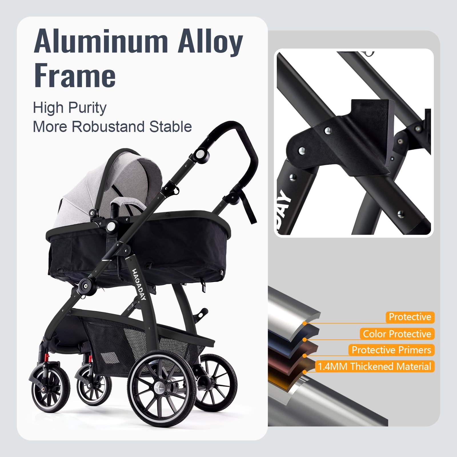 Hagaday Baby Stroller, 2-in-1 Reversible Toddler Seat with Bassinet Mode, Foldable Infant Stroller with Canopy, One Button Brake, Adjustable Handle, Newborn Pushchair(Pink)