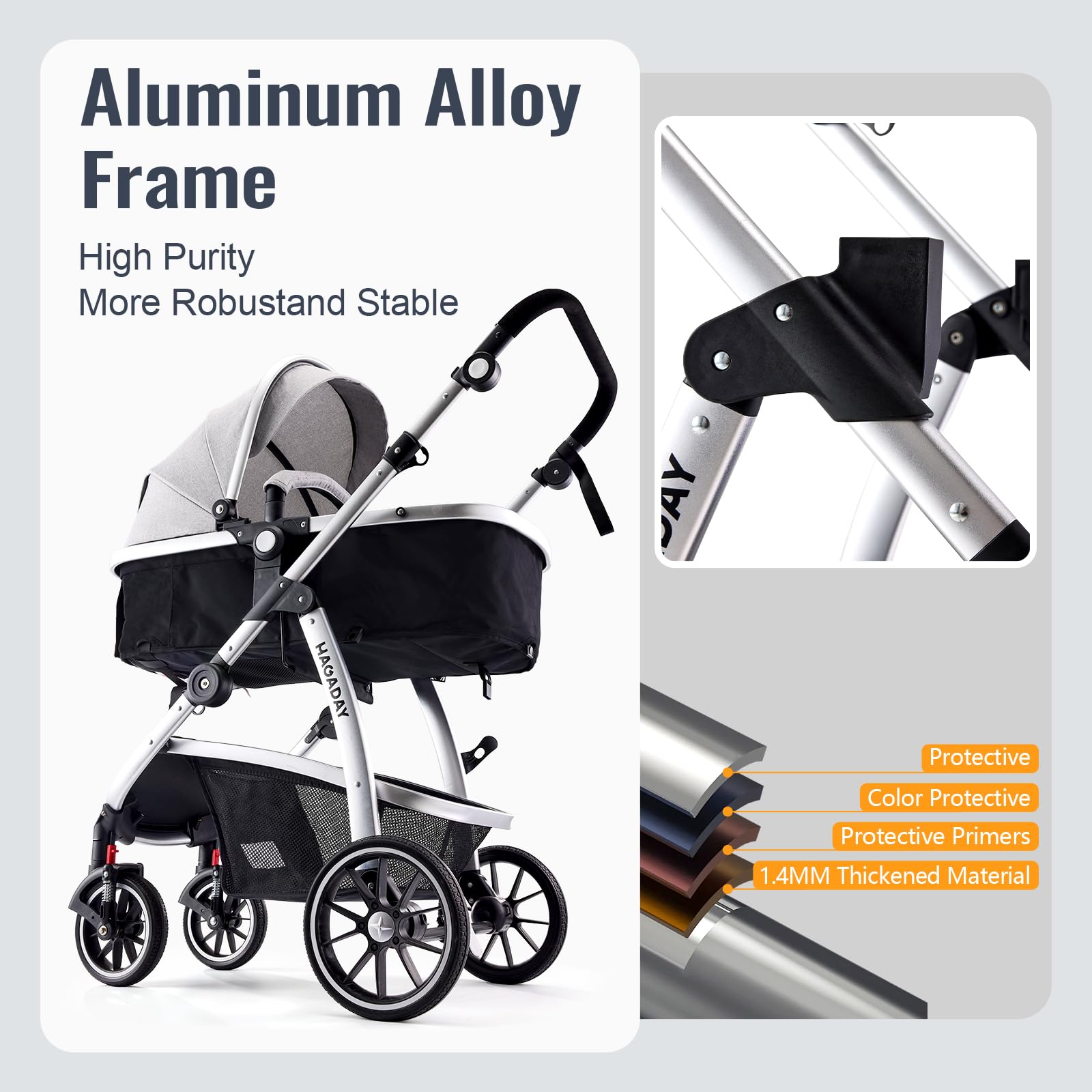 Hagaday Baby Stroller, 2-in-1 Reversible Toddler Seat with Bassinet Mode, Foldable Infant Stroller with Canopy, One Button Brake, Adjustable Handle, Newborn Pushchair(Pink)