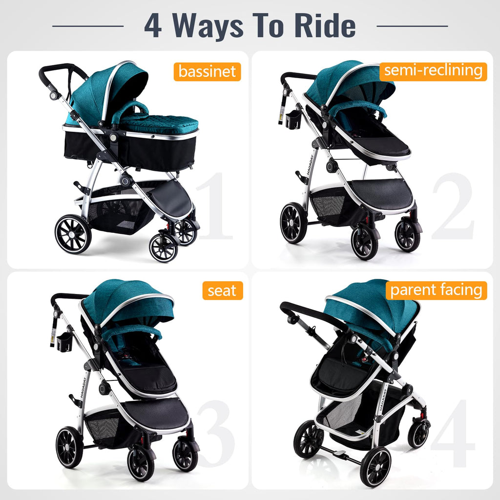 Hagaday Baby Stroller, 2-in-1 Reversible Toddler Seat with Bassinet Mode, Foldable Infant Stroller with Canopy, One Button Brake, Adjustable Handle, Newborn Pushchair(Pink)