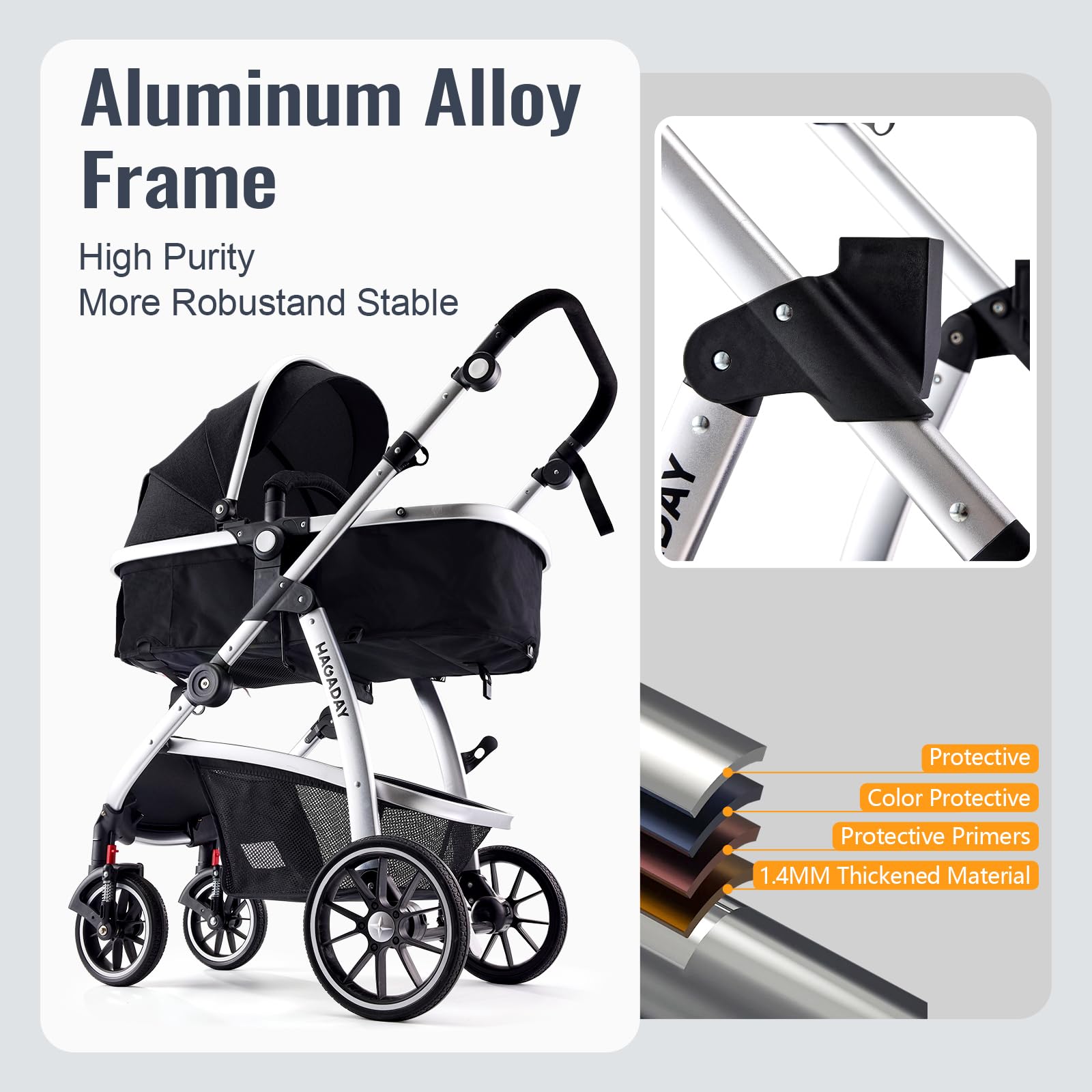 Hagaday Baby Stroller, 2-in-1 Reversible Toddler Seat with Bassinet Mode, Foldable Infant Stroller with Canopy, One Button Brake, Adjustable Handle, Newborn Pushchair(Pink)
