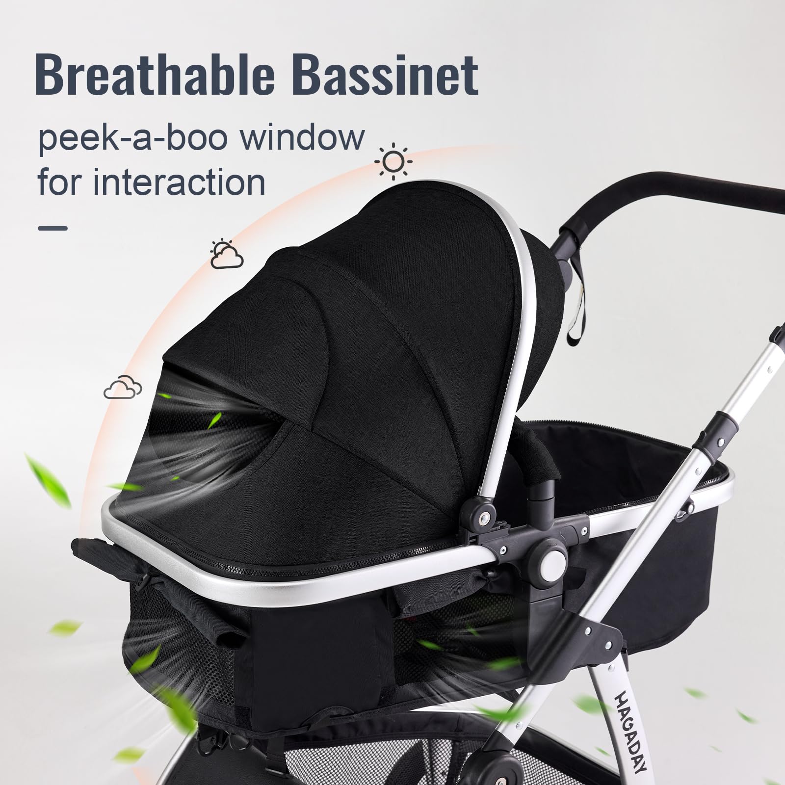 Hagaday Baby Stroller, 2-in-1 Reversible Toddler Seat with Bassinet Mode, Foldable Infant Stroller with Canopy, One Button Brake, Adjustable Handle, Newborn Pushchair(Pink)