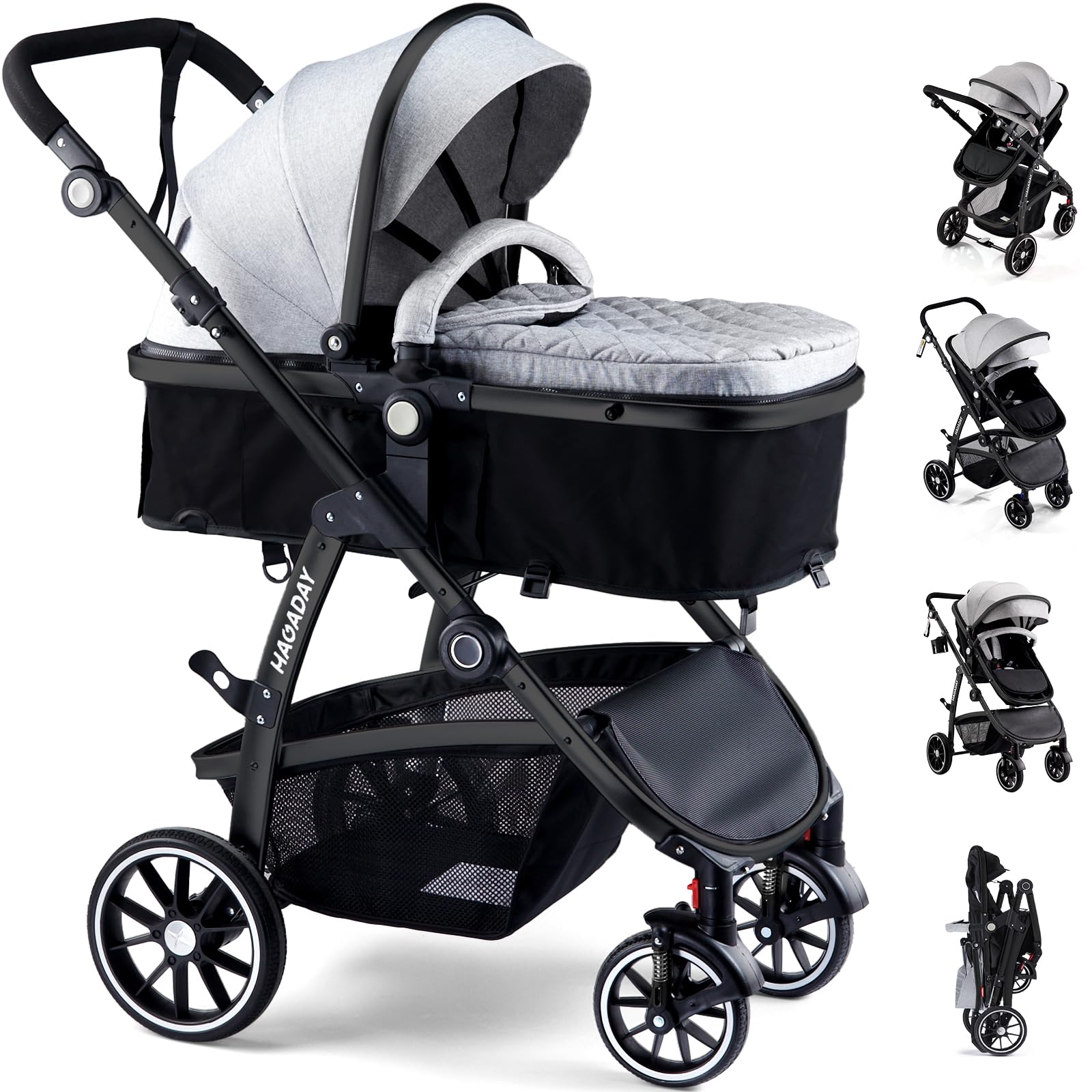 Hagaday Baby Stroller, 2-in-1 Reversible Toddler Seat with Bassinet Mode
