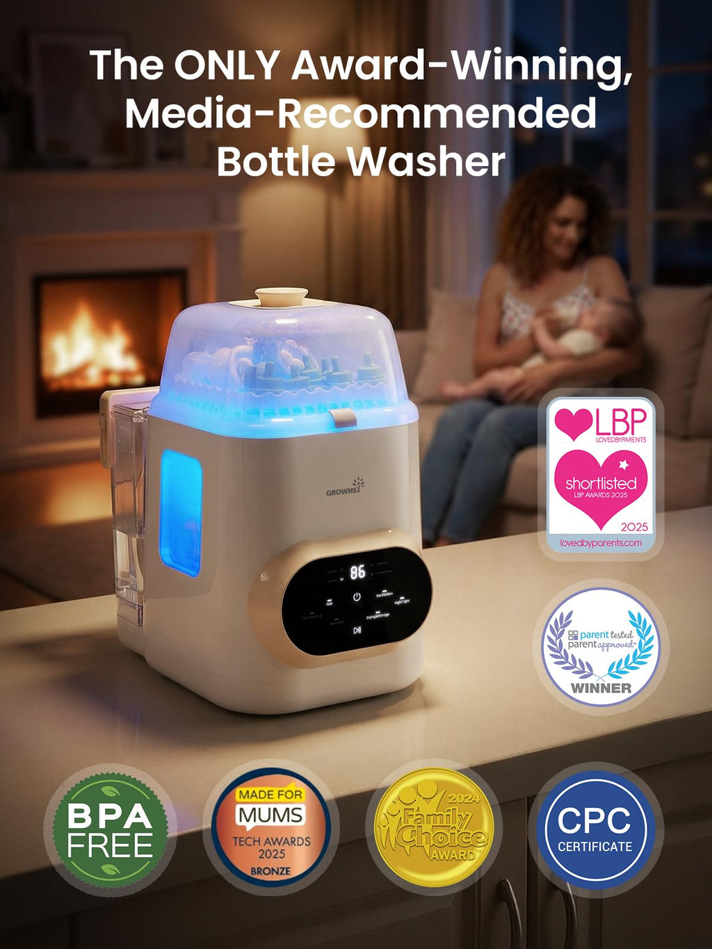 Grownsy EaseClean Bottle Washer Pro | All-in-One Bottle Washer and Sterilizer and Dryer | Baby Bottle Washer for Bottles, Pump Parts & Baby Essentials | Replaces Hand Washing