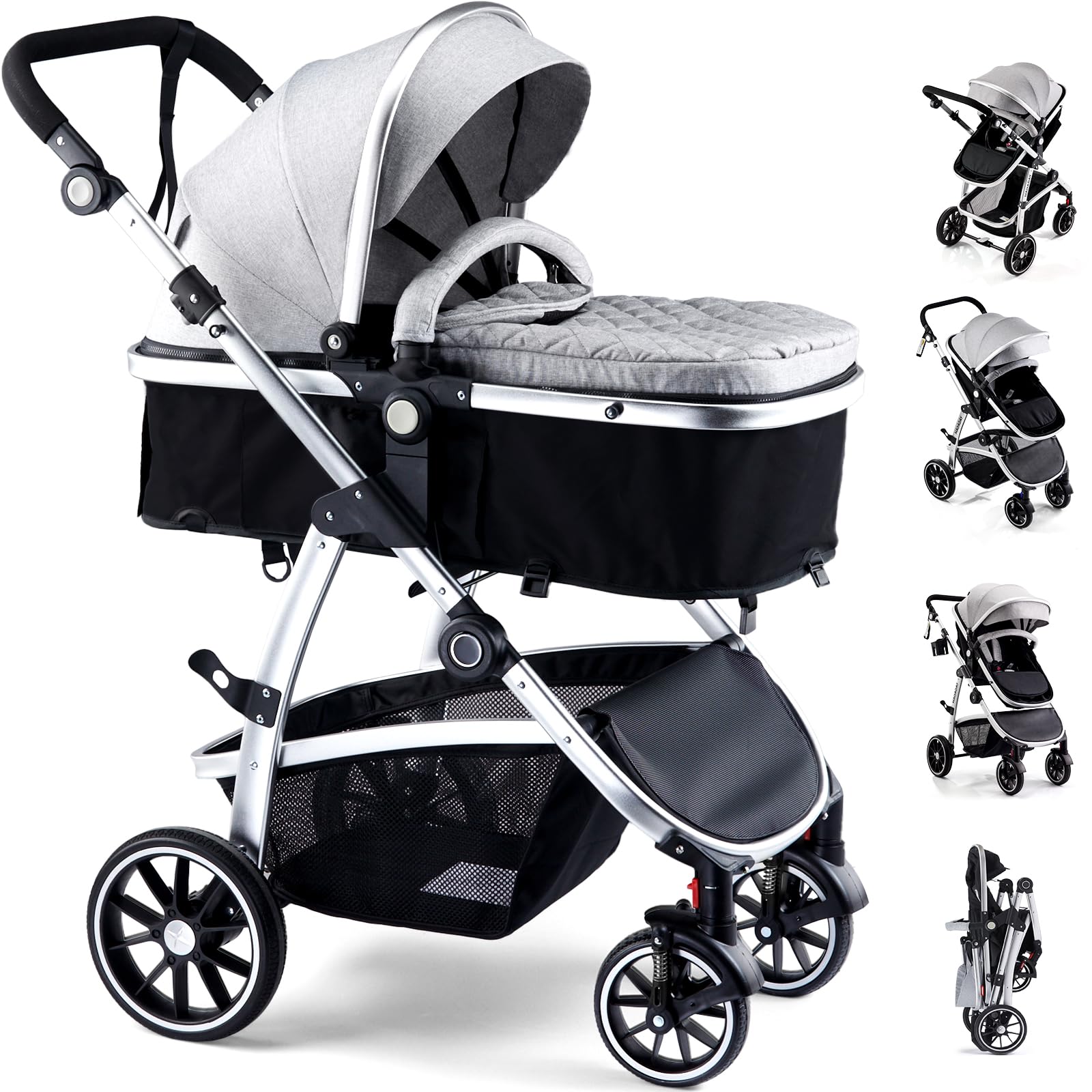 Hagaday Baby Stroller, 2-in-1 Reversible Toddler Seat with Bassinet Mode