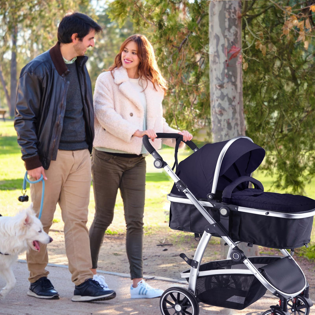 Hagaday Baby Stroller, 2-in-1 Reversible Toddler Seat with Bassinet Mode, Foldable Infant Stroller with Canopy, One Button Brake, Adjustable Handle, Newborn Pushchair(Pink)