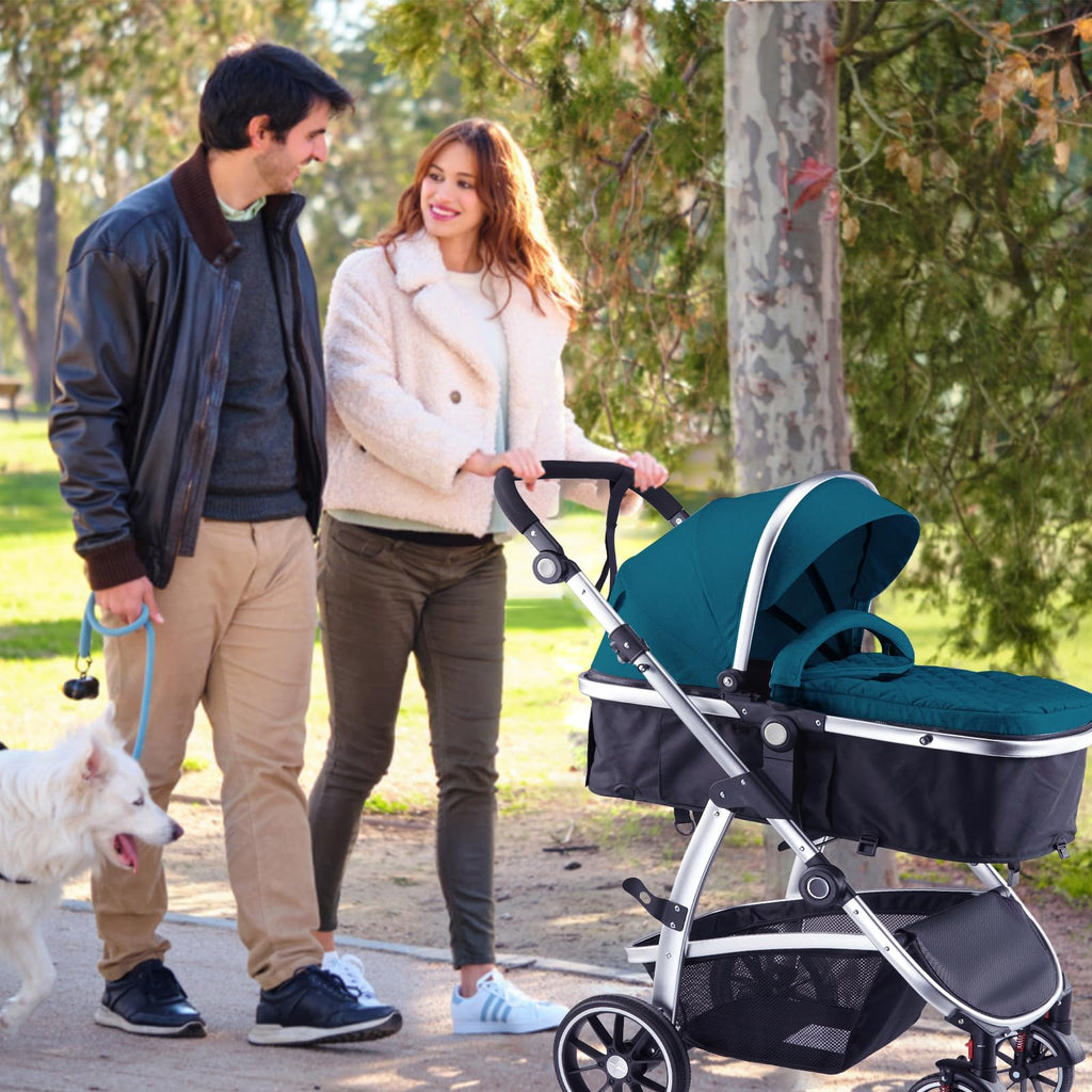 Hagaday Baby Stroller, 2-in-1 Reversible Toddler Seat with Bassinet Mode, Foldable Infant Stroller with Canopy, One Button Brake, Adjustable Handle, Newborn Pushchair(Pink)