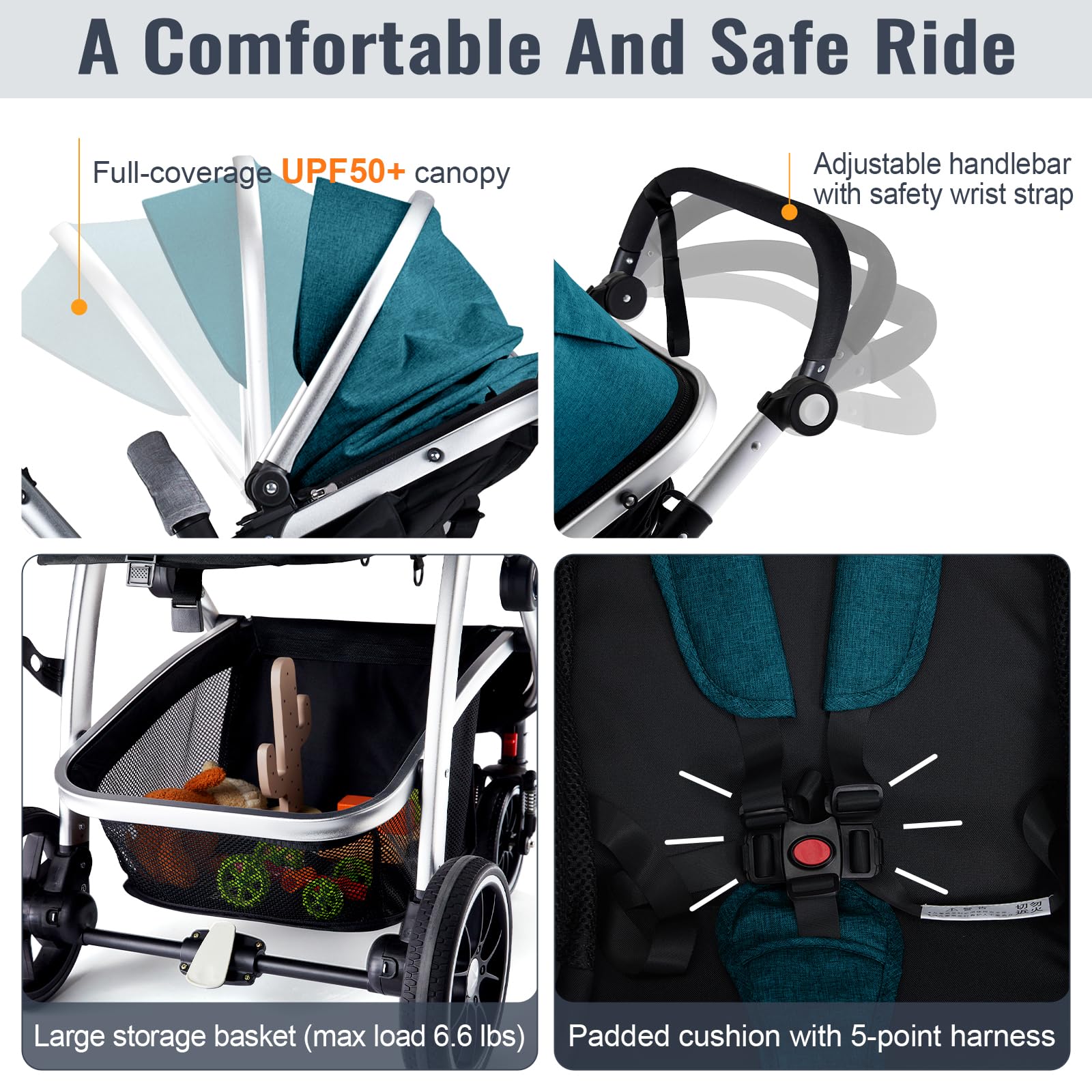 Hagaday Baby Stroller, 2-in-1 Reversible Toddler Seat with Bassinet Mode, Foldable Infant Stroller with Canopy, One Button Brake, Adjustable Handle, Newborn Pushchair(Pink)