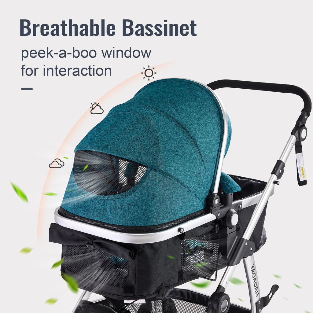Hagaday Baby Stroller, 2-in-1 Reversible Toddler Seat with Bassinet Mode, Foldable Infant Stroller with Canopy, One Button Brake, Adjustable Handle, Newborn Pushchair(Pink)