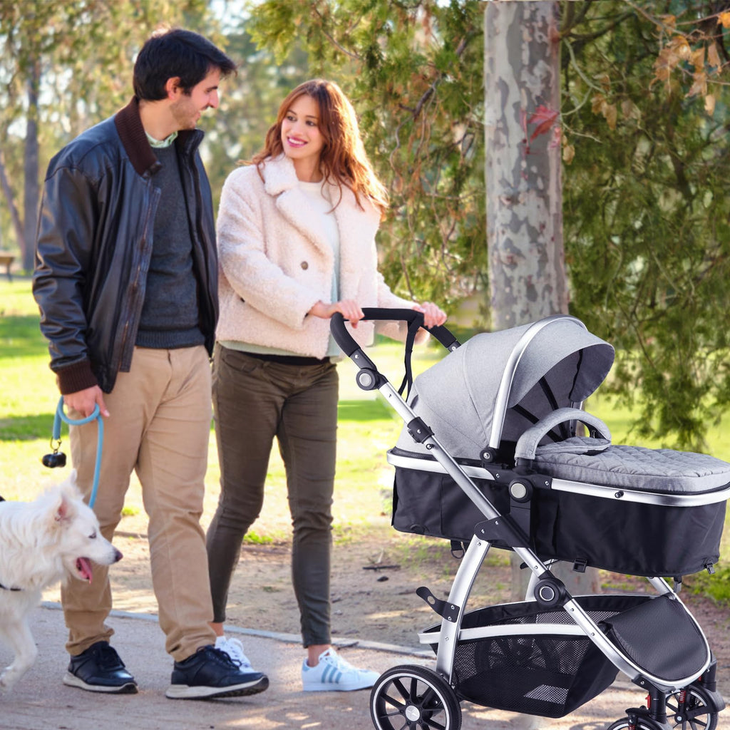 Hagaday Baby Stroller, 2-in-1 Reversible Toddler Seat with Bassinet Mode, Foldable Infant Stroller with Canopy, One Button Brake, Adjustable Handle, Newborn Pushchair(Pink)