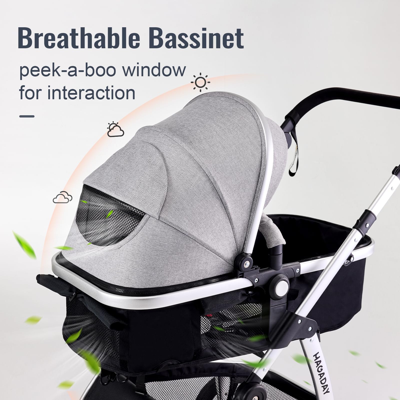 Hagaday Baby Stroller, 2-in-1 Reversible Toddler Seat with Bassinet Mode, Foldable Infant Stroller with Canopy, One Button Brake, Adjustable Handle, Newborn Pushchair(Pink)