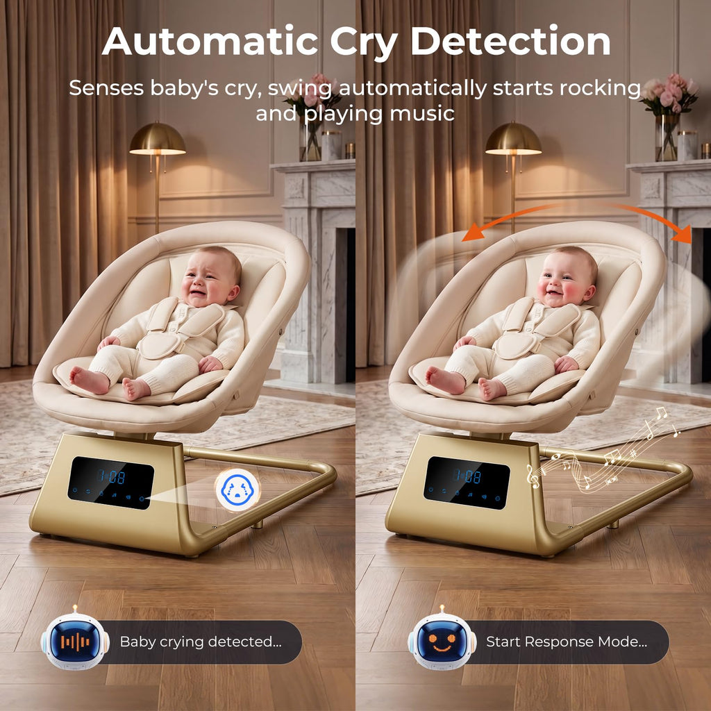 Pamo Babe Portable Baby Swing - Electric Baby Rocker with Cry Detection, 5 Swing Speeds, Bluetooth & Remote Control, Adjustable Backrest, Indoor & Outdoor Swing Chair for Newborn Babies - Black