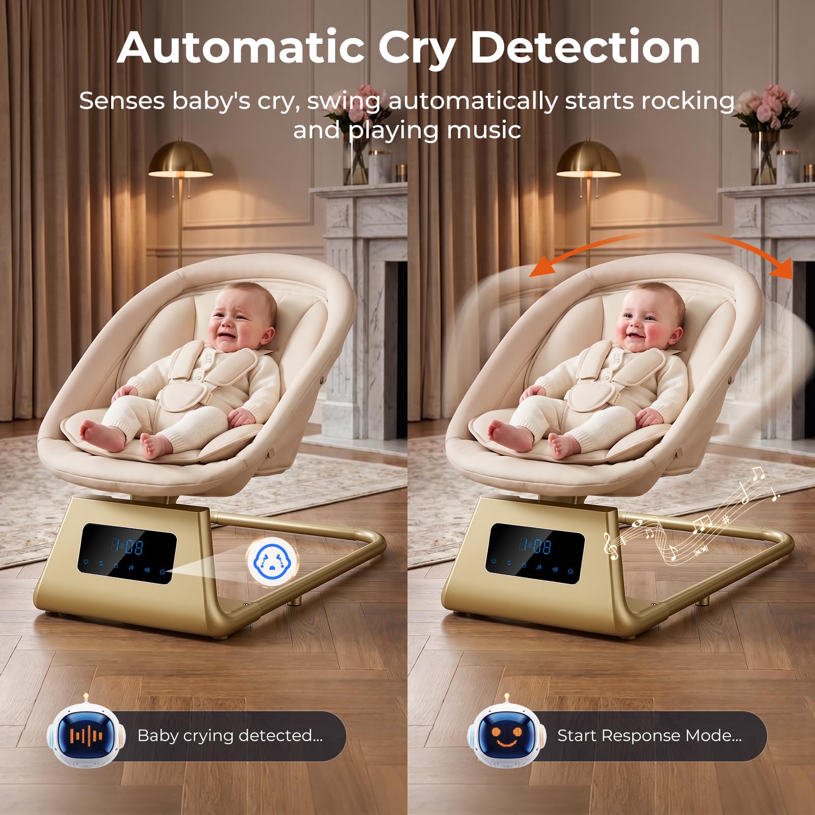 Pamo Babe Portable Baby Swing - Electric Baby Rocker with Cry Detection, 5 Swing Speeds, Bluetooth & Remote Control, Adjustable Backrest, Indoor & Outdoor Swing Chair for Newborn Babies - Black