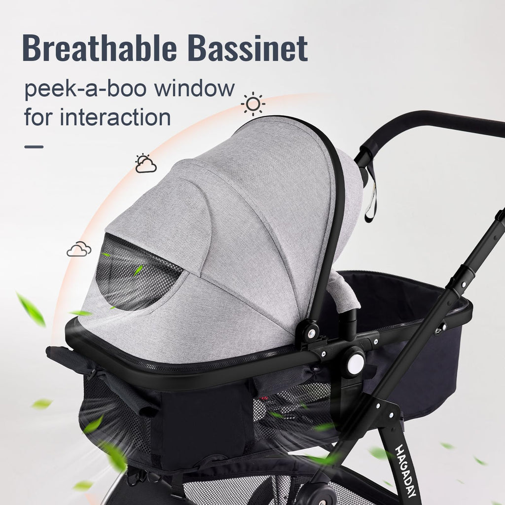 Hagaday Baby Stroller, 2-in-1 Reversible Toddler Seat with Bassinet Mode, Foldable Infant Stroller with Canopy, One Button Brake, Adjustable Handle, Newborn Pushchair(Pink)