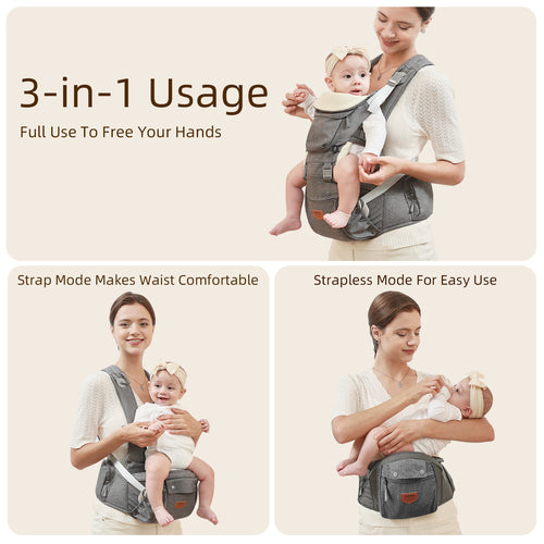 Mochila Portabebés Ergonómica 3 en 1 con Asiento de Cadera
