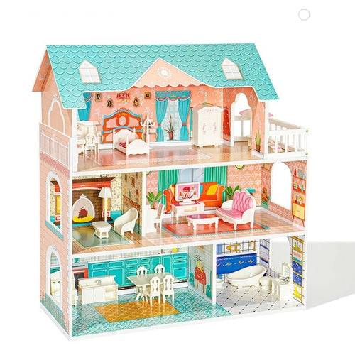 Casa de muñecas grande de madera con muebles